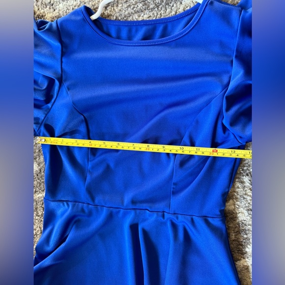 Royal Blue Flutter Sleeve Fit and Flare Dress - Picture 2 of 4